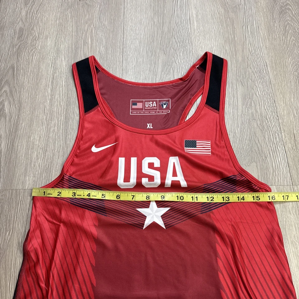 New Nike Elite USA Weightlifting Singlet Men XL Red Black Flag Stretch Training - Image 4 of 4