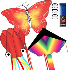 3 Pack Large Kites, Easy to Fly Large Butterfly, Giant Red Octopus  Colorful De