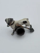 Dog Sculpture Bronze Or Iron Figurine Miniature With Bucket & Gun Likely Antique