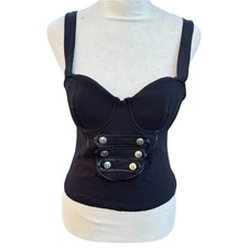 Killstar Black Button Corset Military Bustier Goth Punk Alternative Tank Top M