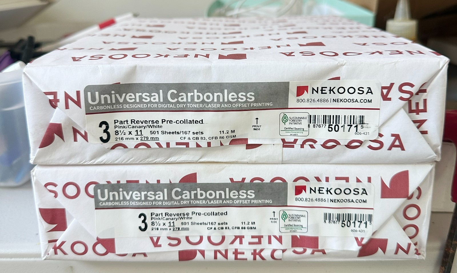 (2) Reams 3-Part REVERSE Carbonless NEKOOSA 8.5" x 11"