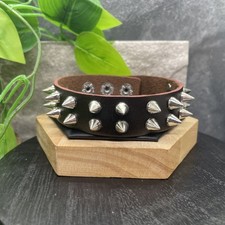 8-9  Punk Goth Bracelet Dark Brown Stud Spike Leather Wristband New B6078