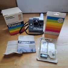Polaroid Land Camera, The Button, with Flash Bar and Print Pack