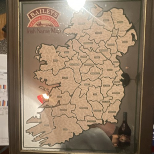Baileys Irish Cream Name Map Framed Distillery Advertising Sign Beige Black