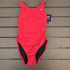 TYR Women's Tyreeco Nylon Solid Red Maxfit 1 piece Swimsuit Sz 36 NEW