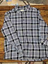 George 2XL Men's Long Sleeve Blue Plaid Flannel Button-Up