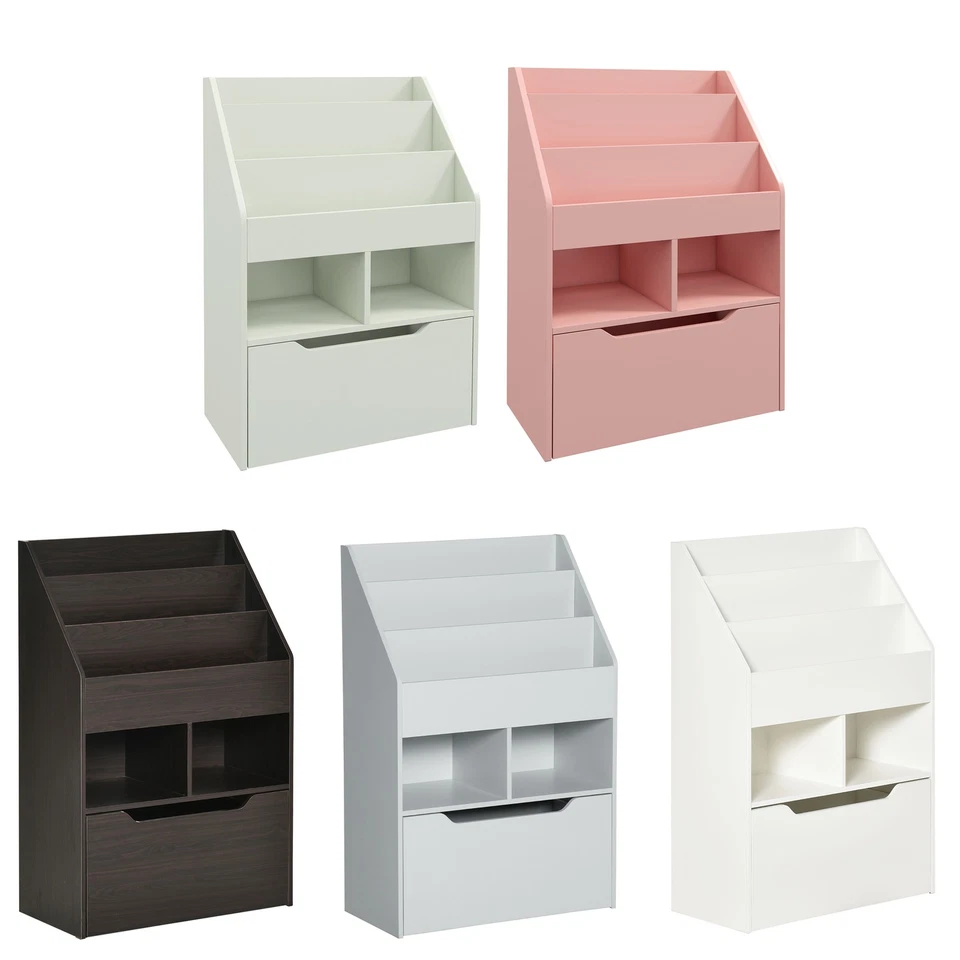 HOMCOM Kids Bookcase Multi-Shelf Book Rack with Mobile Drawer for Book Toy