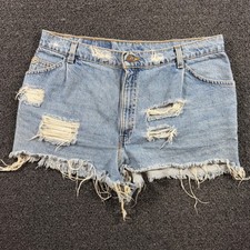 Vintage Levi's 981 Orange Tab Distressed Denim Shorts Women's 14 Light Wash USA
