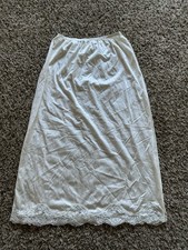 Vintage Adonna Full Slip Satin Style High Side Slit Lace Trim Ivory EUC