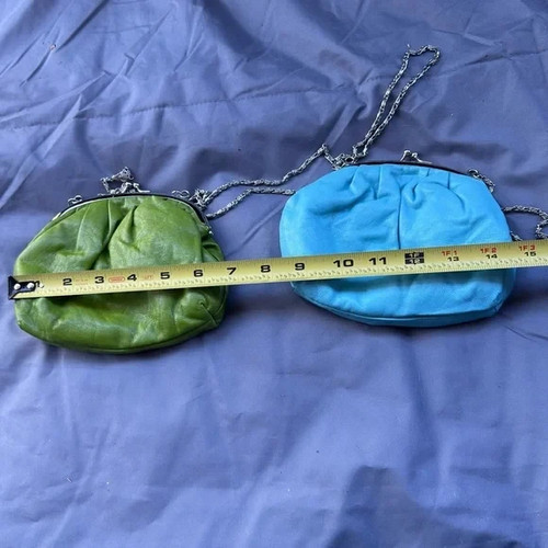 Coord Blue and Green Clutches w/Silver Chain Crossbody Straps & Clasp Closure - Picture 5 of 6