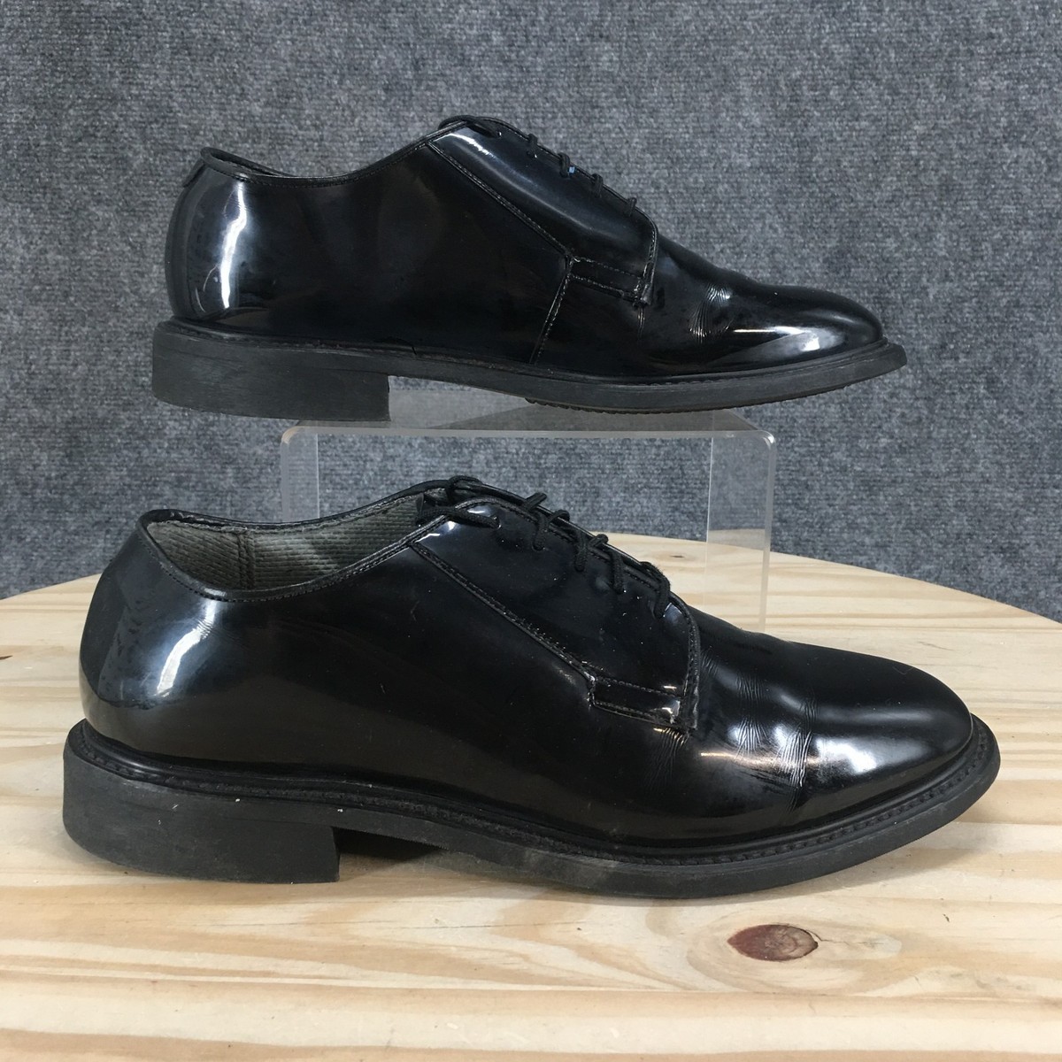 Bates Dress Shoes Mens 8.5 E Oxford Black Patent Leather Lace Up Almond Toe