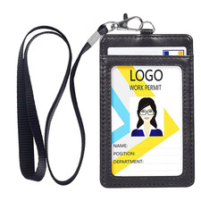 Vertical PU Leather Badge Holder with 1 Clear ID Card Window 1 Card Slot and 1 N