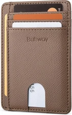 Buffway Slim Minimalist Front Pocket RFID Blocking Leather Galaxy Maroon 