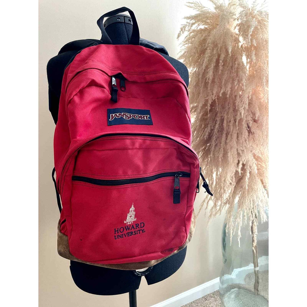 Vintage Howard University Red Tan Suede Leather Jansport Classic Backpack Vintage Howard University Red Tan Suede Leather Jansport  main image 3