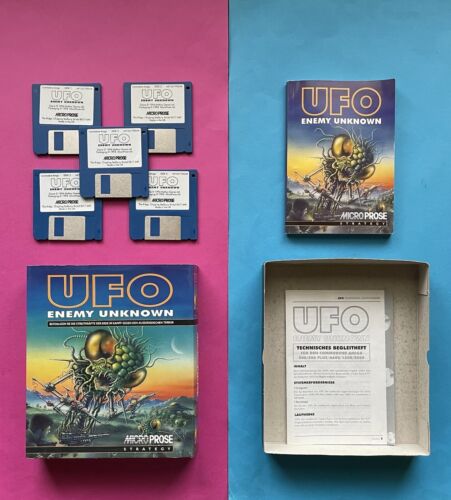 UFO Amiga 500 Game BIG Box Original Packaging Plus FLOPPY Enemy Unknown SET Microprose k C64 - Picture 1 of 12