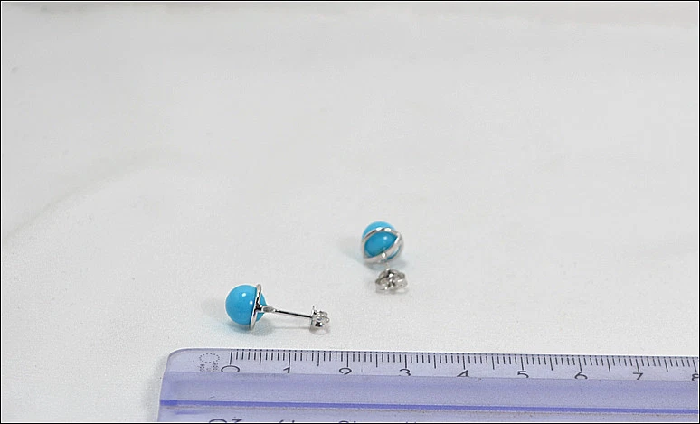 Pendientes de Oro Blanco 18kt con Lentejuelas En Turquesa Natural 7MM Obht - Imagen 3 de 3