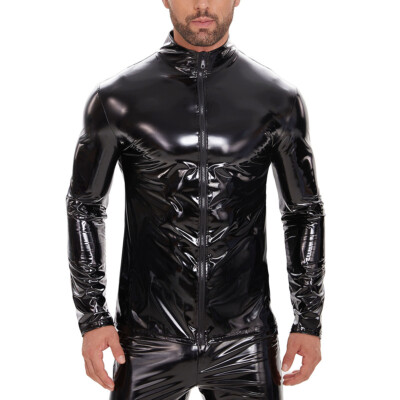 Herren PVC hohe Lederjacke, geruchsneutral, größengenau glänzend