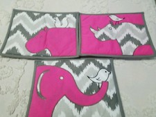 Bacati Elephants 3-Piece Nursery Crib Wall Hanging Set Safari Ikat Pink Grey