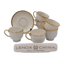 Lenox TUXEDO GOLD Set(s) 6 Footed Cup & Saucer Sets EXCELLENT+ 1999 Shape