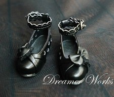 1/4 1/3 BJD Shoes Low Heels Flower Holes Lace Bow Buckle Bright/Matte Colors AOD