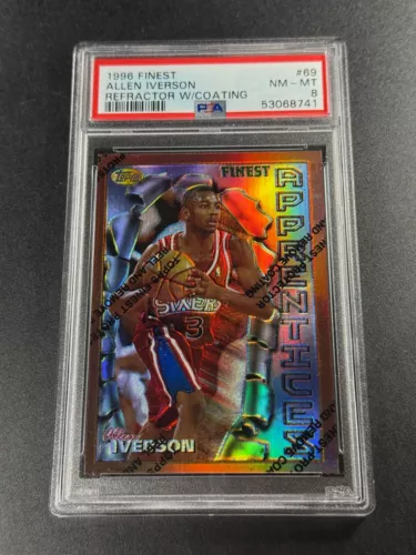 ALLEN IVERSON 1996 TOPPS FINEST APPRENTICES REFRACTOR ROOKIE RC W/ COATING PSA 8
