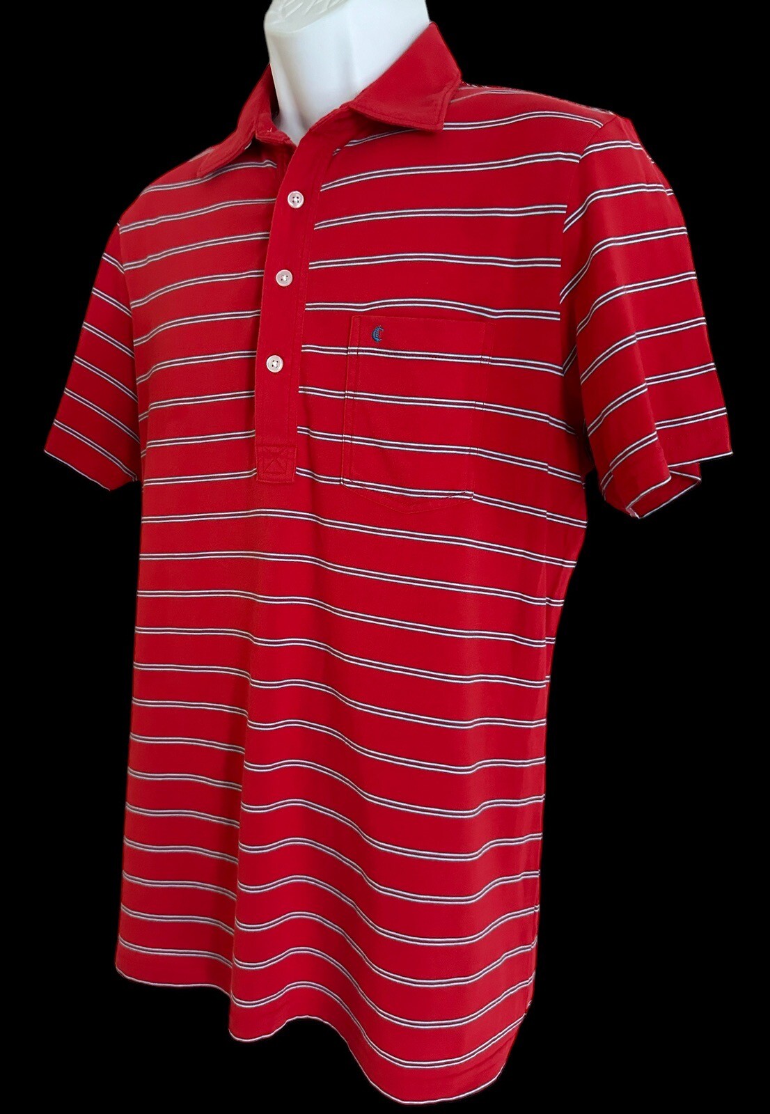 Criquet Shirt Mens Golf Polo Shirt Red Blue Striped Logo Slim Fit M eBay