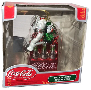 Coca Cola Trim a Tree Chrome Plated Christmas Ornament Polar Bear & Penguin
