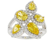 Genuine Oval  Pear Cut Yellow 5.24CT Citrine With 1.26CT White CZ Pretty Ring