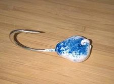 10 TOG BLACKFISH JIGS WHITE BLUE 5/0 2X STRONG MUSTAD HOOK Tautog  Heads T&A JIG