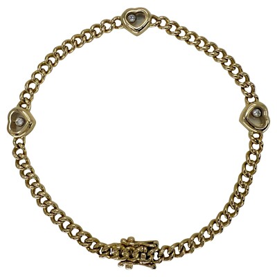 Rare Vintage Chopard Love Heart Happy Diamonds Curb Bracelet 18k Yellow Gold