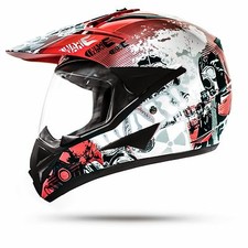 Crosshelm Quad ATV Enduro Helm Motorradhelm mit Visier Schwarz Weiß Rot S M L 