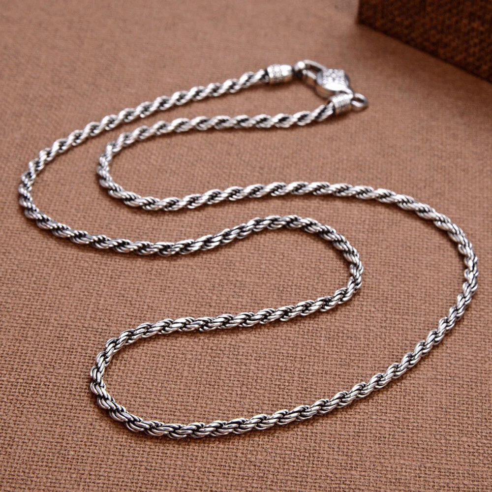 Solid 925 Sterling Silver Chain Necklace Men Women 3mm Twist Rope Link Bracelet