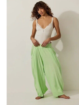 NEW Sz M Free People Intimately Summer Slumbers Harem Pants Green