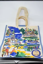 PGA Professional Golfers Association Burlap Tote Bag Bamboo Wooden Handles