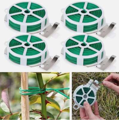 1-4Pcs 100 FT Green Garden Twist Tie Roll with Cutter for Gardening Kitchen Wire