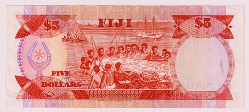 FIJI $5 (ND 1986) P-83 Circulated Note - QUEEN ELIZABETH II B/4 144114 - Imagen 2 de 3