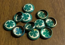 11 Vintage Shamrock Metal Button Covers/Bottle Caps Double Sided 1/2"