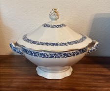 Antique Vintage KPM Rubens Porcelain Covered Dish Tureen, Blue Floral w Gold
