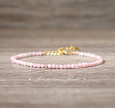 Natural Pink Opal Minimalist Dainty Bracelet Natural Crystal 3mm Beads Bracelet