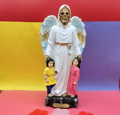 12'' Guardian Angel Santa Muerte Statue with children Holy Death Grim Reaper 