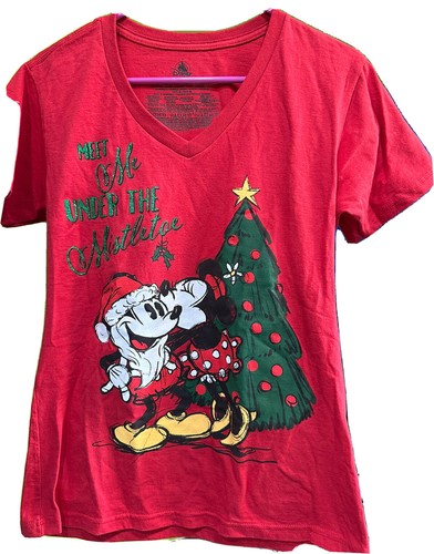 Disney T-Shirt Weihnachten rot Mickey & Minnie Meet Me Under The Mistletoe Damen M - Bild 2 von 4