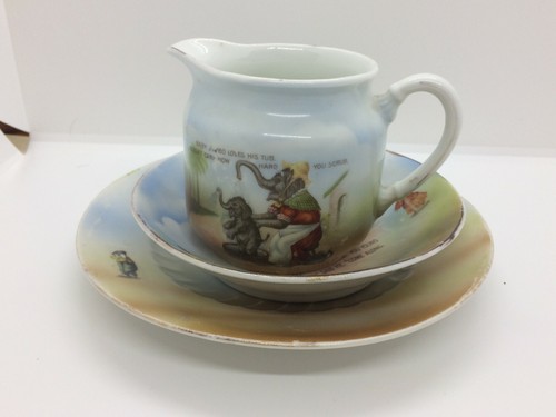 Vtg 3 Pc Germany Childs Breakfast Set Plate Bowl Pitcher Animal/Circus Theme