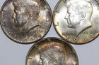 Three 1964 Kennedy Silver Half Dollar Rainbow Toned (NUM8434)