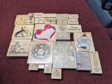 Vintage LOT OF 25 WOOD Block RUBBER STAMPS Many Rare & Large Wedding Anniversary
