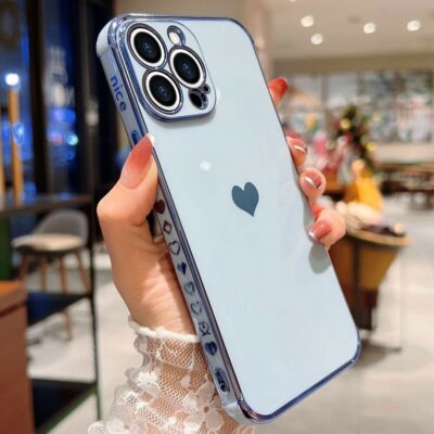 Fr iPhone 13 12 11 14 15 16 Pro Max Girly Plating Love Heart Shockproof TPU Case