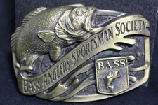 Belt Buckle BASS ANGLERS SPORTSMAN SOCIETY VTG Brass Made USA Fish D-7