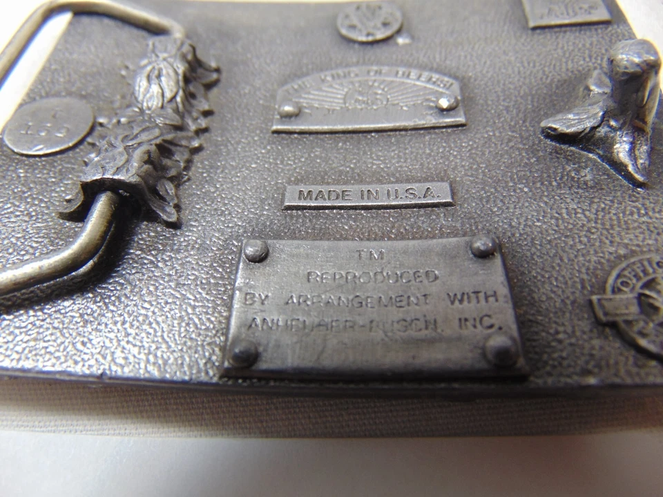 BUDWEISER EL REY DE LAS CERVEZAS HEBILLA DE CINTURÓN T-169 VINTAGE 1976 BEER HORSE CLYDESDALE Foto 4 de 4