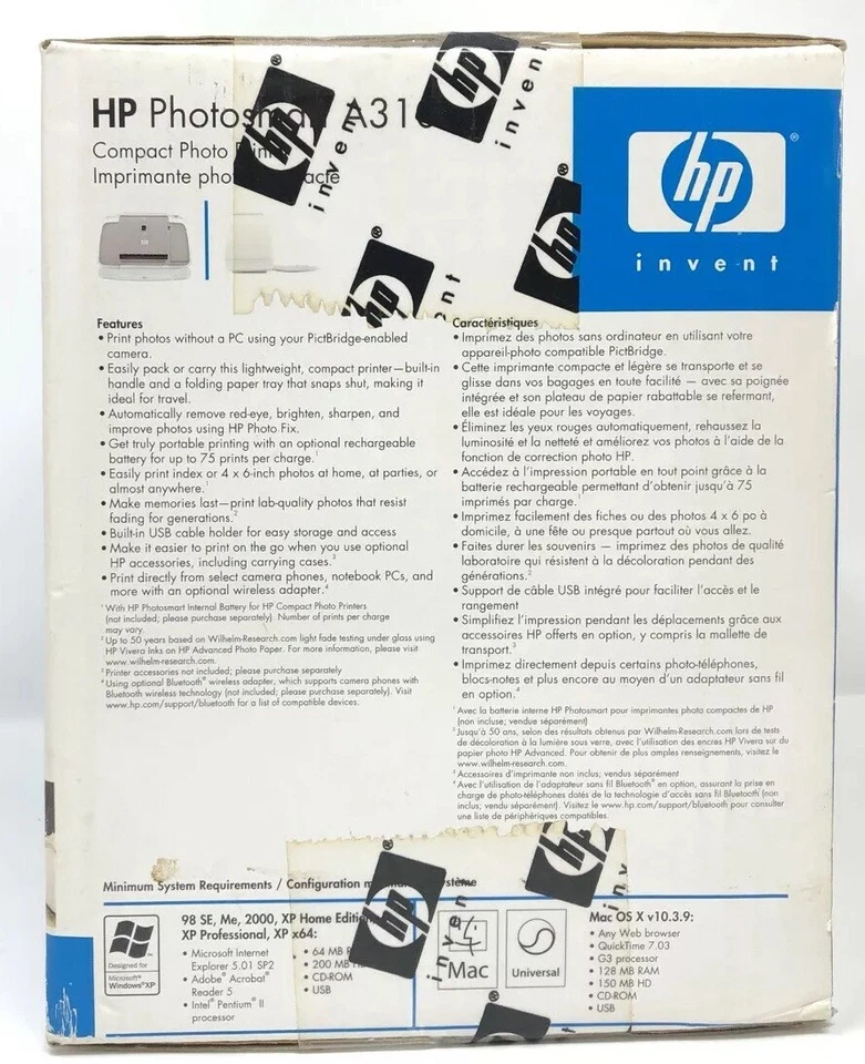 HP Photosmart A310 Digital Photo Inkjet Printer PictBridge 32MB USB Q8472A NEW - Image 4 of 4