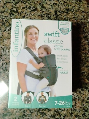 Infantino Swift Classic Baby Carrier Gray/Teal Way Adjustable Carrier  7-26 Lbs
