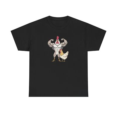 Rooster Flexing Unisex Tee - Anime Art Style, Funny Chicken Gallo Bodybuilding
